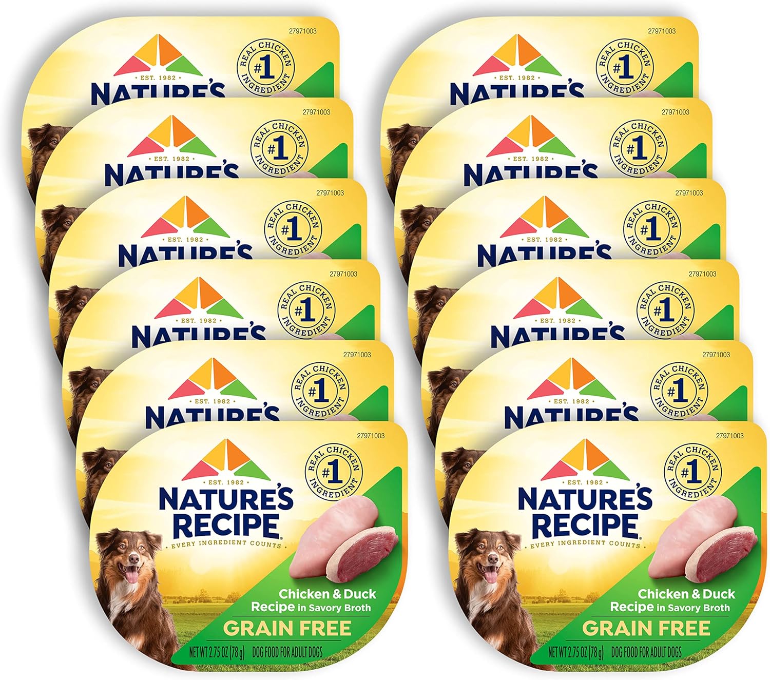 Comida húmeda para perros sin cereales Natures Recipe, receta de pollo y pato, taza de 2.75 onzas (paquete de 12)