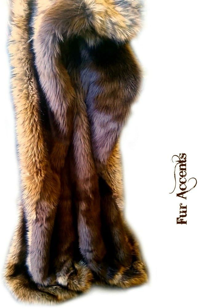 Luxury Fur Throw Blanket - Brown Beaver with Coyote Border - Premium Animal Friendly Faux Fur - Fur Accents - USA (5x7') · v2