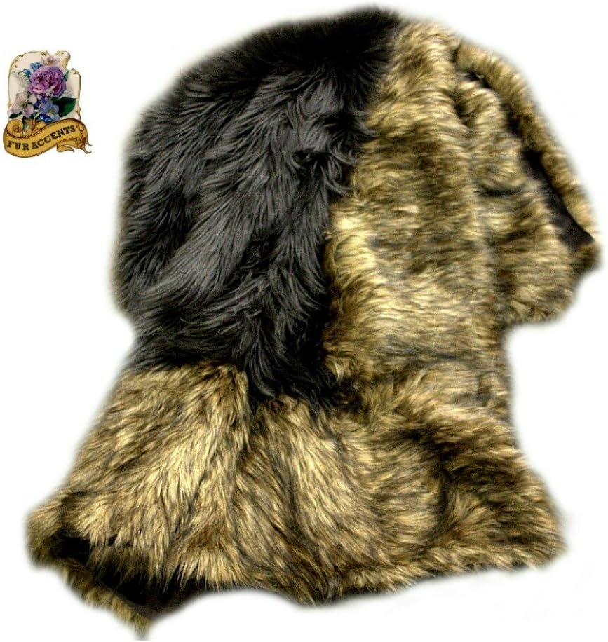 Luxury Fur Throw Blanket - Brown Beaver with Coyote Border - Premium Animal Friendly Faux Fur - Fur Accents - USA (5x7') · v2