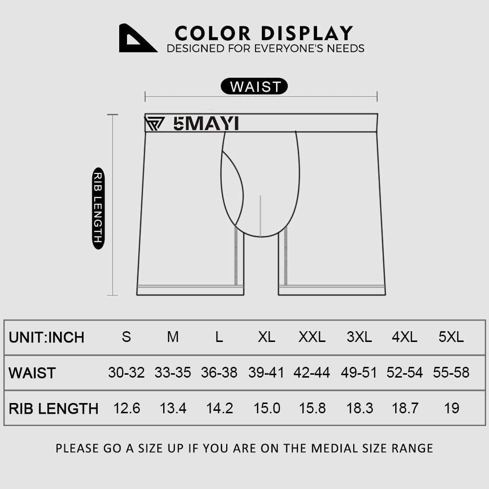 5Mayi Mens Underwear Boxer Briefs Cotton Regular Long Mens Boxer Briefs Underwear Men Pack S M L XL XXL