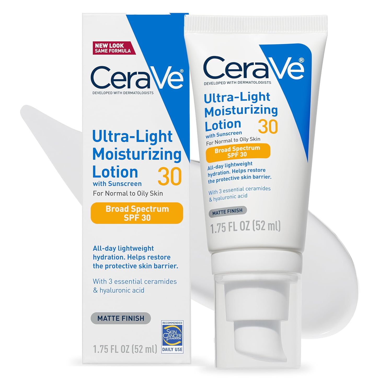 CeraVe Ultra-Light Moisturizing Lotion Dengan SPF 30, Pelembab Wajah Harian dengan SPF, Diformulasikan dengan Ceramide Asam Hialuronat, SPF Spektrum Luas, Bebas Minyak, Hasil Akhir Matte, 1,7 Ons