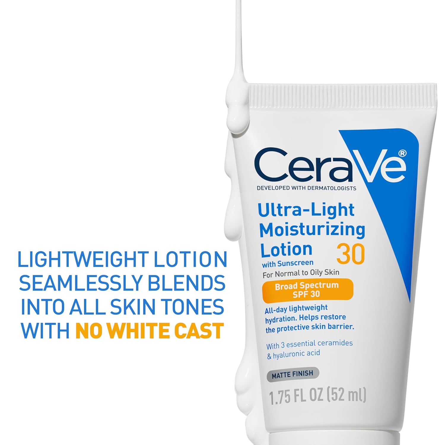 CeraVe Ultra-Light Moisturizing Lotion Dengan SPF 30, Pelembab Wajah Harian dengan SPF, Diformulasikan dengan Ceramide Asam Hialuronat, SPF Spektrum Luas, Bebas Minyak, Hasil Akhir Matte, 1,7 Ons