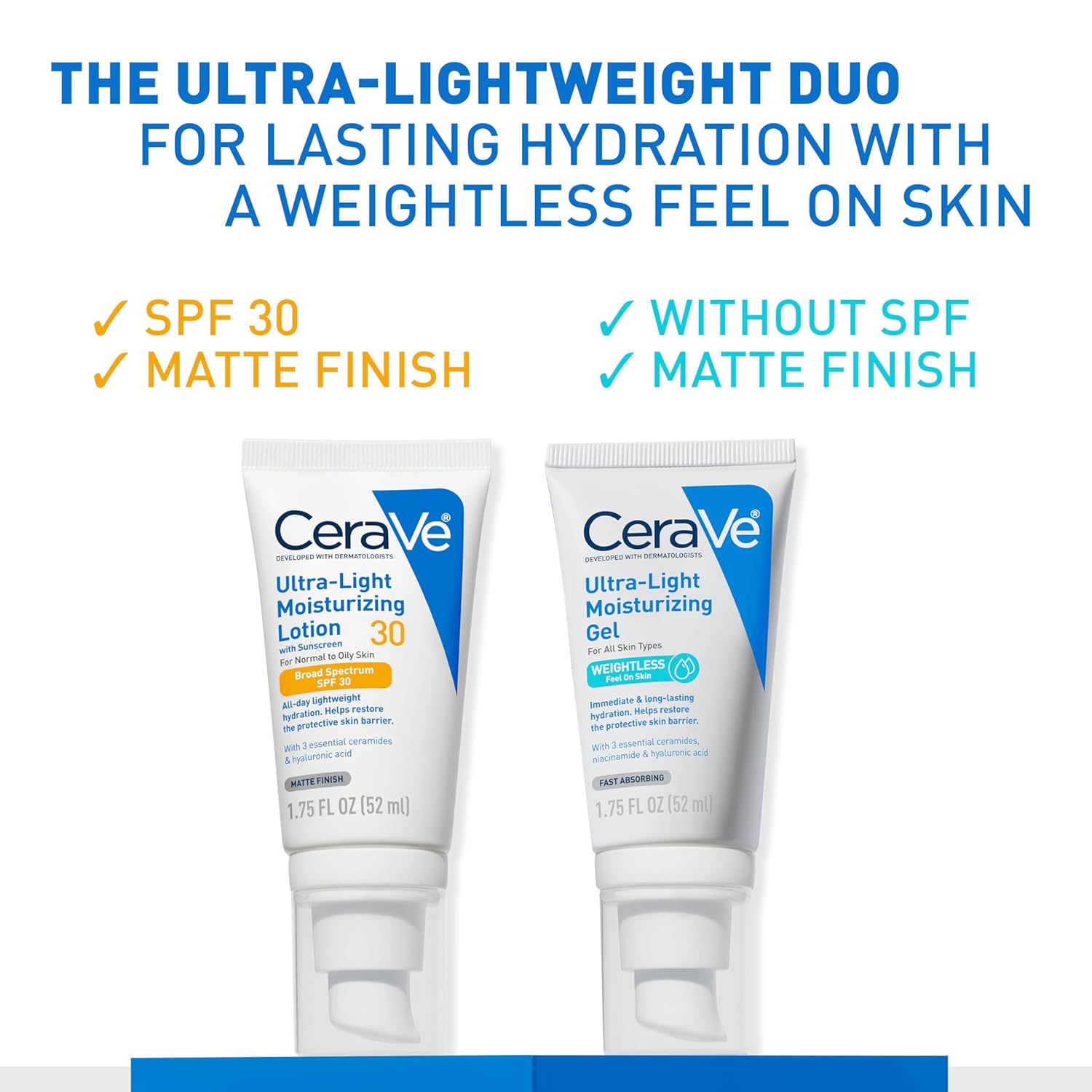 CeraVe Ultra-Light Moisturizing Lotion Dengan SPF 30, Pelembab Wajah Harian dengan SPF, Diformulasikan dengan Ceramide Asam Hialuronat, SPF Spektrum Luas, Bebas Minyak, Hasil Akhir Matte, 1,7 Ons