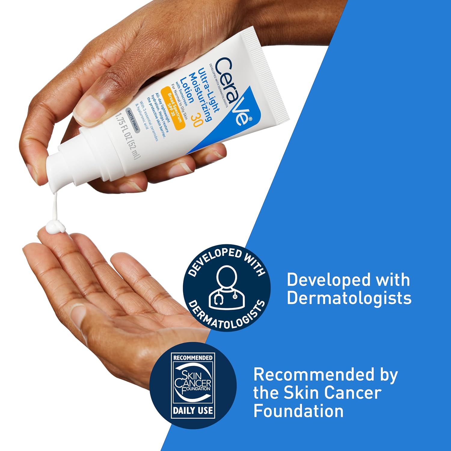 CeraVe Ultra-Light Moisturizing Lotion Dengan SPF 30, Pelembab Wajah Harian dengan SPF, Diformulasikan dengan Ceramide Asam Hialuronat, SPF Spektrum Luas, Bebas Minyak, Hasil Akhir Matte, 1,7 Ons