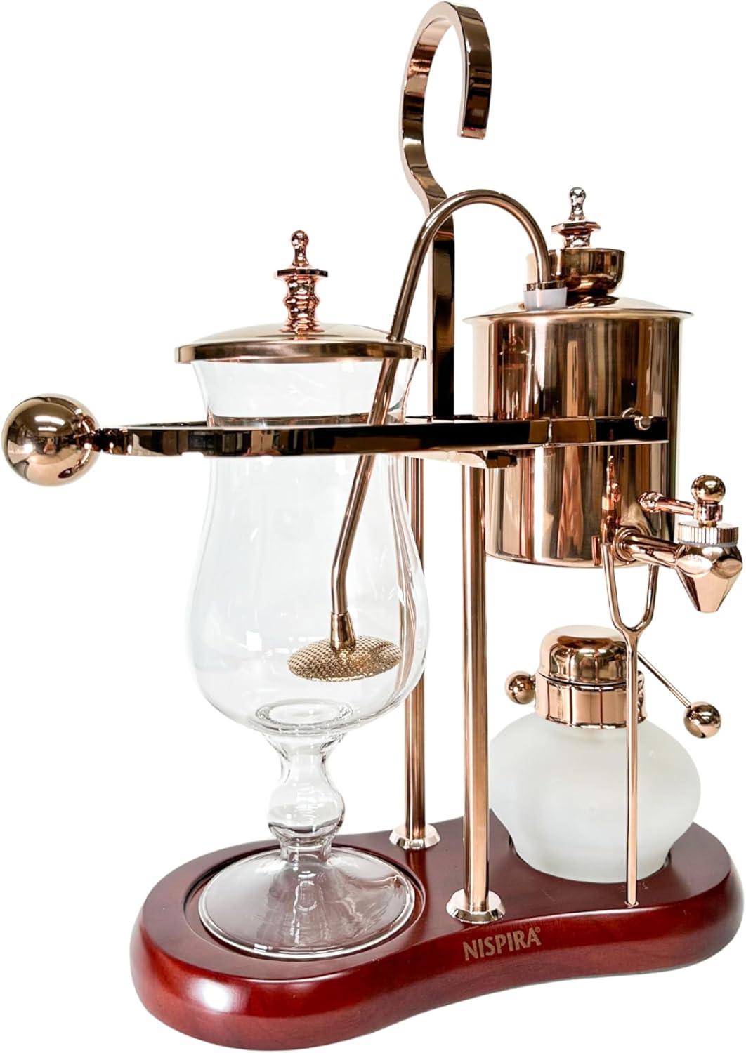 Nispira Belgium Royal Family Balance Syphon Coffee Maker Vacuum Brewing System | Vintage Classic Retro Luxury Exquisite Design | Smooth Great Aroma | Copper or Rose Gold Color | 500 ml · v9