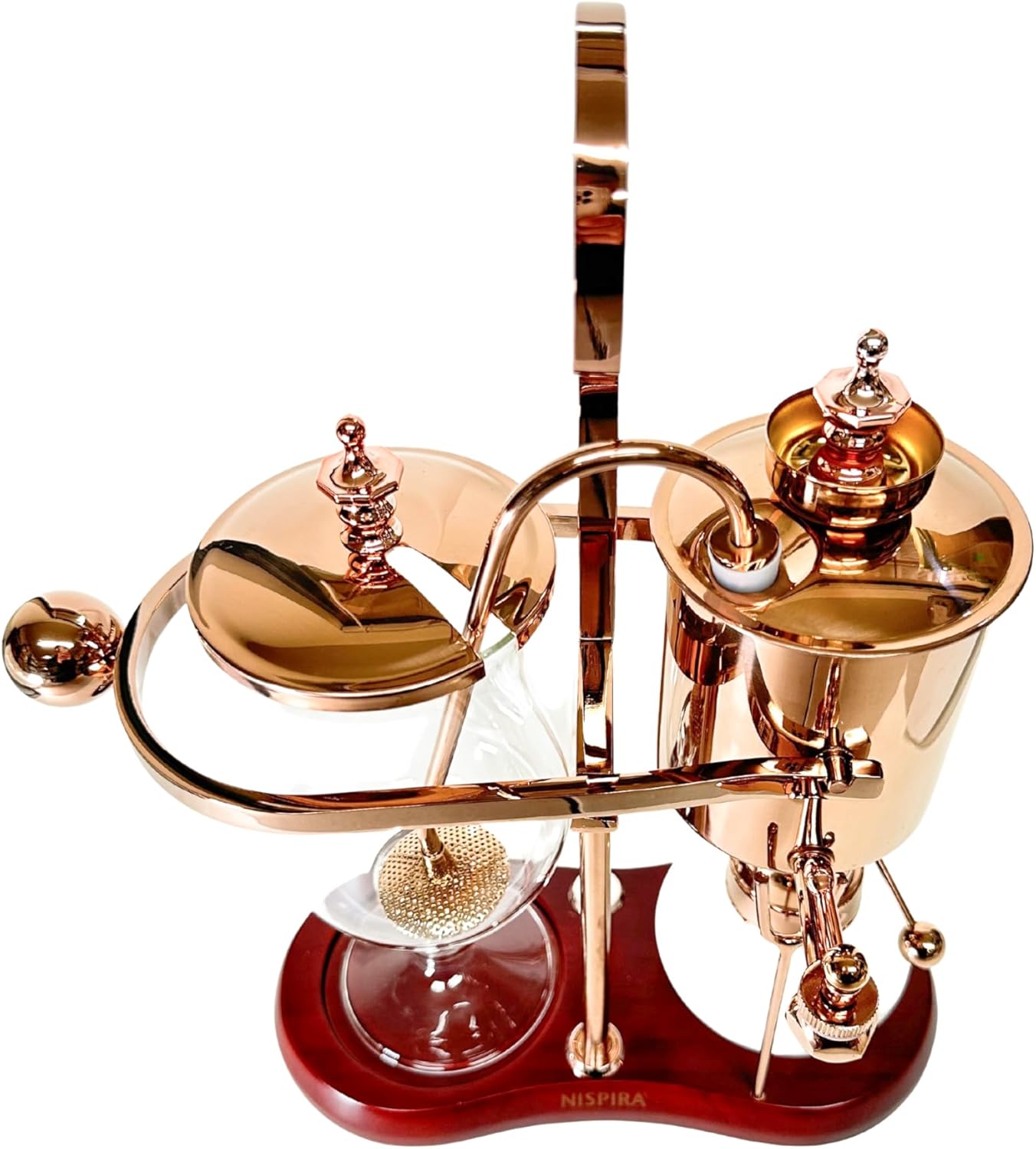 Nispira Belgium Royal Family Balance Syphon Coffee Maker Vacuum Brewing System | Vintage Classic Retro Luxury Exquisite Design | Smooth Great Aroma | Copper or Rose Gold Color | 500 ml · v9