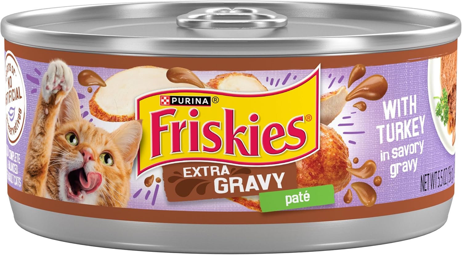 Paté húmedo para gatos Purina Friskies, paté con salsa extra con pavo en salsa salada (paquete de 24) latas de 5.5 oz