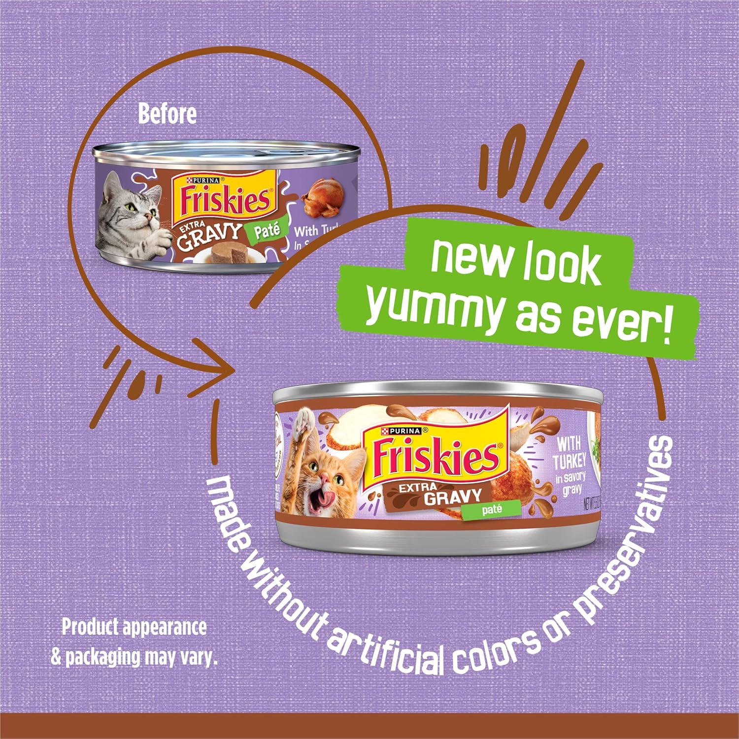 Paté húmedo para gatos Purina Friskies, paté con salsa extra con pavo en salsa salada (paquete de 24) latas de 5.5 oz