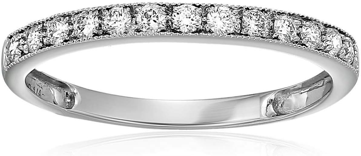 1/4 carat (ctw) Diamond Wedding Anniversary Band for Women, Half Eternity Round Diamond Engagement Ring in 14K White Gold Prong Set with Milgrain 0.25 cttw, Size 3.5-10 · v2