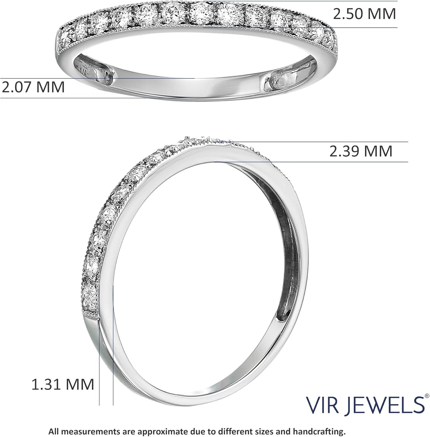 1/4 carat (ctw) Diamond Wedding Anniversary Band for Women, Half Eternity Round Diamond Engagement Ring in 14K White Gold Prong Set with Milgrain 0.25 cttw, Size 3.5-10 · v2