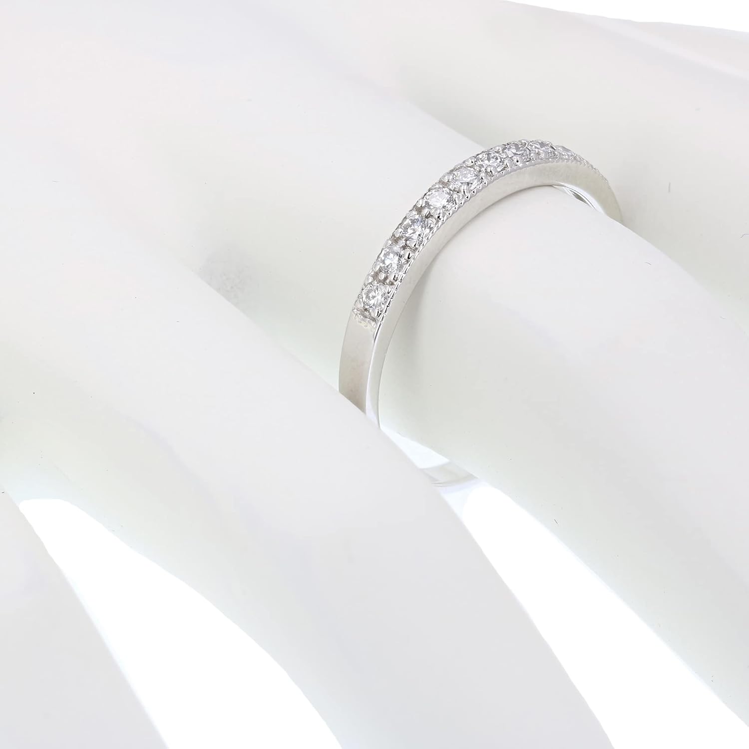1/4 carat (ctw) Diamond Wedding Anniversary Band for Women, Half Eternity Round Diamond Engagement Ring in 14K White Gold Prong Set with Milgrain 0.25 cttw, Size 3.5-10 · v2
