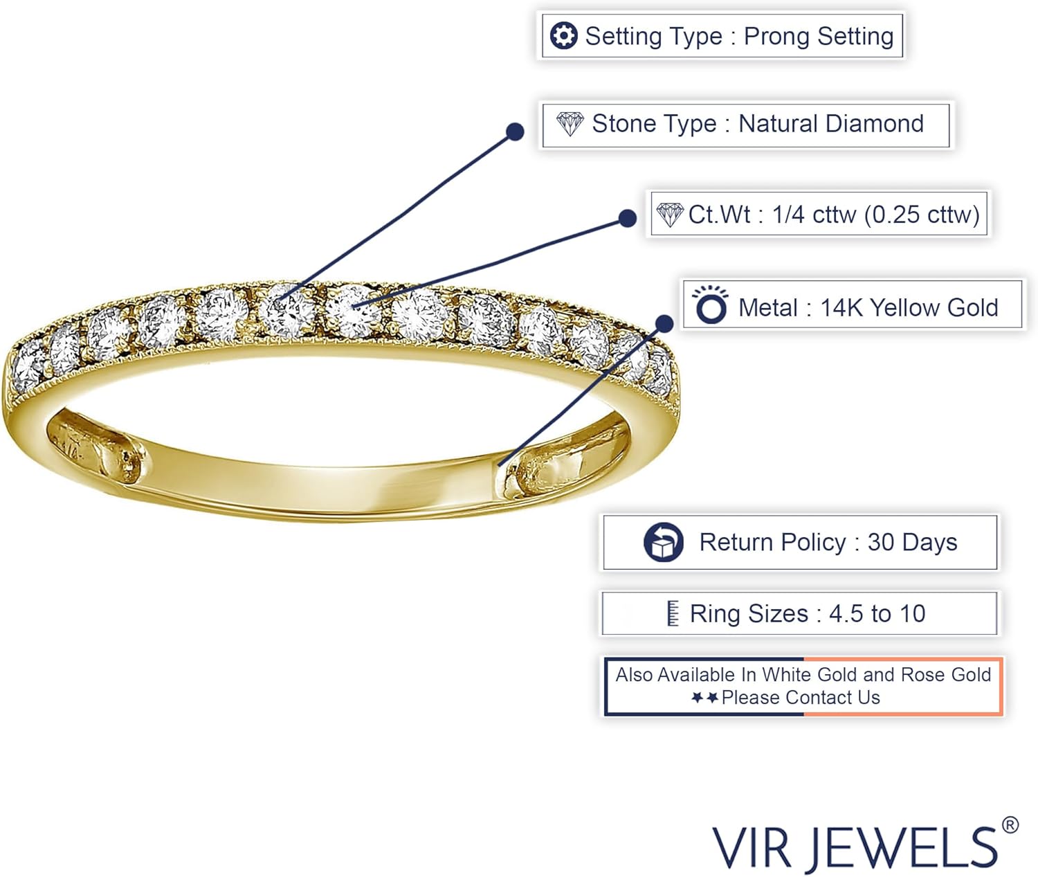 1/5 cttw to 1 cttw Diamond Wedding Band For Women, Milgrain Diamond Wedding Band in 14K Gold Prong Set, Size 4.5-10 · v2
