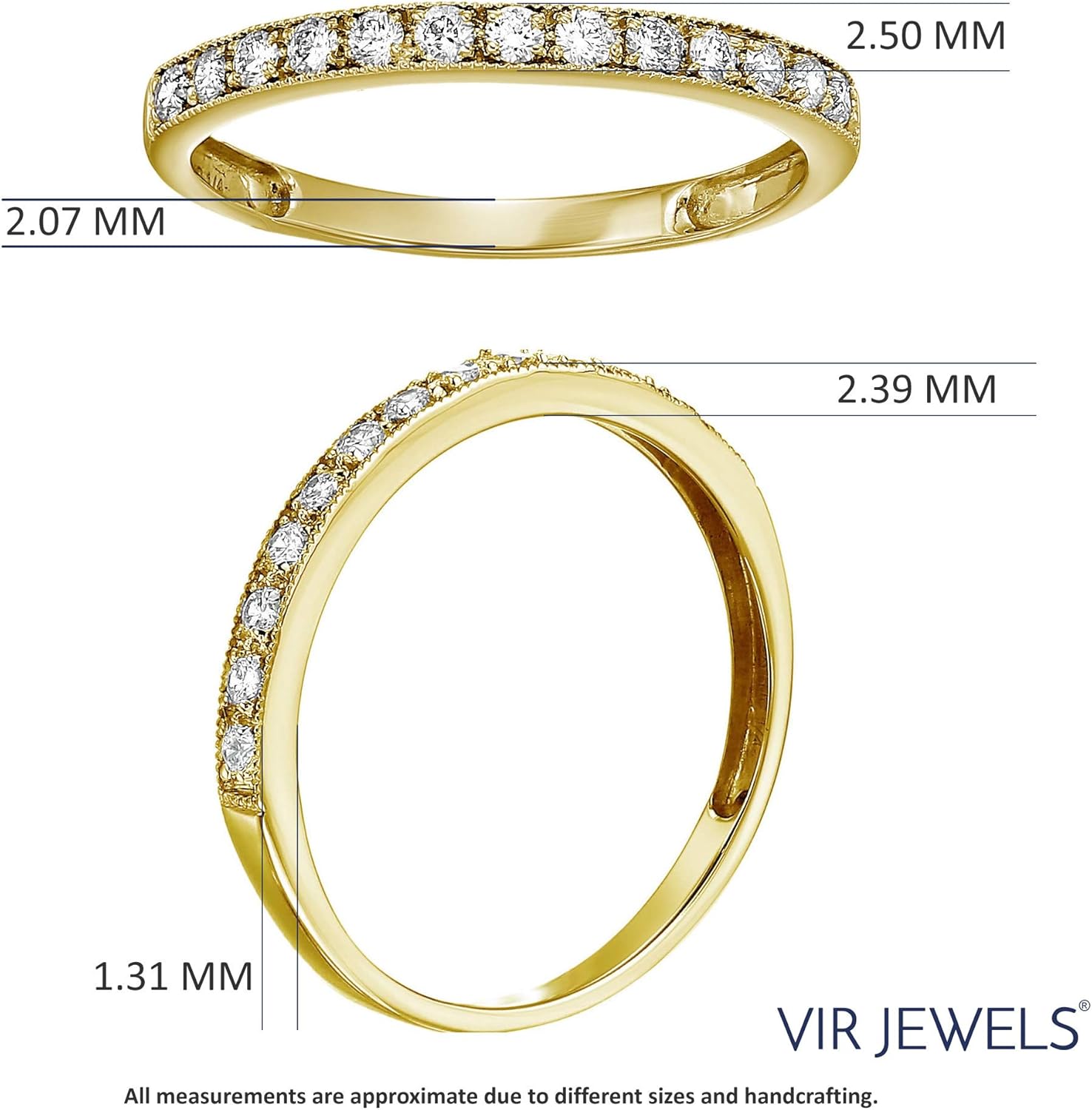 1/5 cttw to 1 cttw Diamond Wedding Band For Women, Milgrain Diamond Wedding Band in 14K Gold Prong Set, Size 4.5-10 · v2
