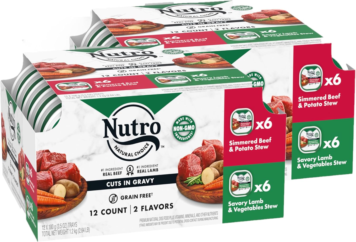 NUTRO Adult Natural Grain Free Wet Dog Food Cuts in Gravy Tender Chicken, Sweet Potato Pea Stew Recipe 및 Roasted Turkey, Potato amp; Pea Stew Recipe Variety Pack, 3.5 oz 트레이 12팩