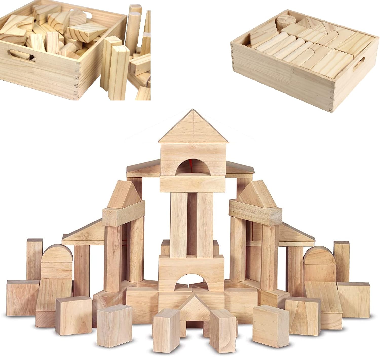 Standard Unit Building Blocks for Toddlers with Storage Tray (64 Pcs) Sanded Wood Blocks for Children, Original STEAM, and STEM Learning, Classic Wooden Toys for Kids Parties and Classrooms · v7