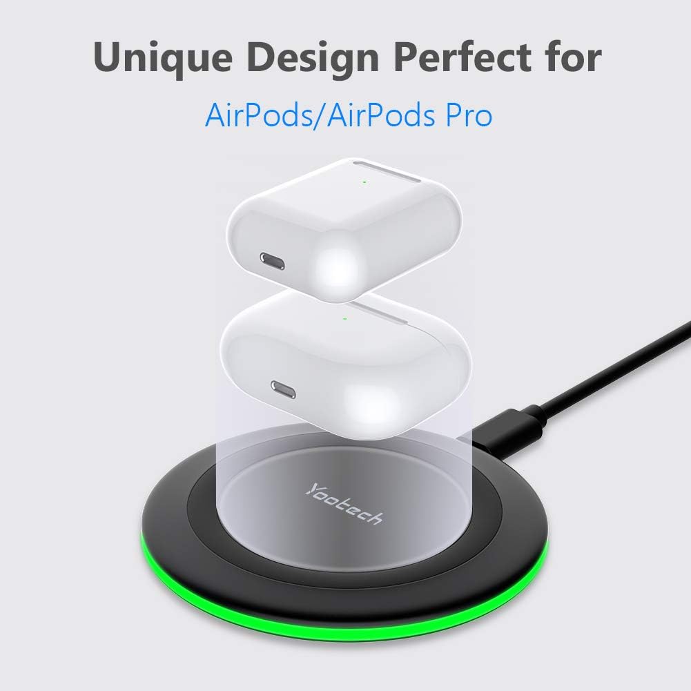 Chargeur sans fil Yootech, chargeur rapide sans fil 10 W maximum, compatible avec iPhone 16/16 Plus/16 Pro Max/15/14/13/SE 2022/12/11/X/8, Samsung Galaxy S22/S21/S20, pour AirPods Pro 2 (pas d'adaptateur secteur)
