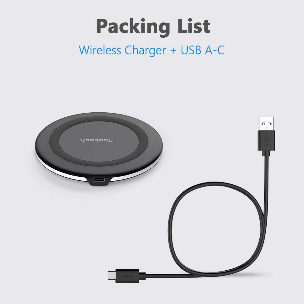 Chargeur sans fil Yootech, chargeur rapide sans fil 10 W maximum, compatible avec iPhone 16/16 Plus/16 Pro Max/15/14/13/SE 2022/12/11/X/8, Samsung Galaxy S22/S21/S20, pour AirPods Pro 2 (pas d'adaptateur secteur)