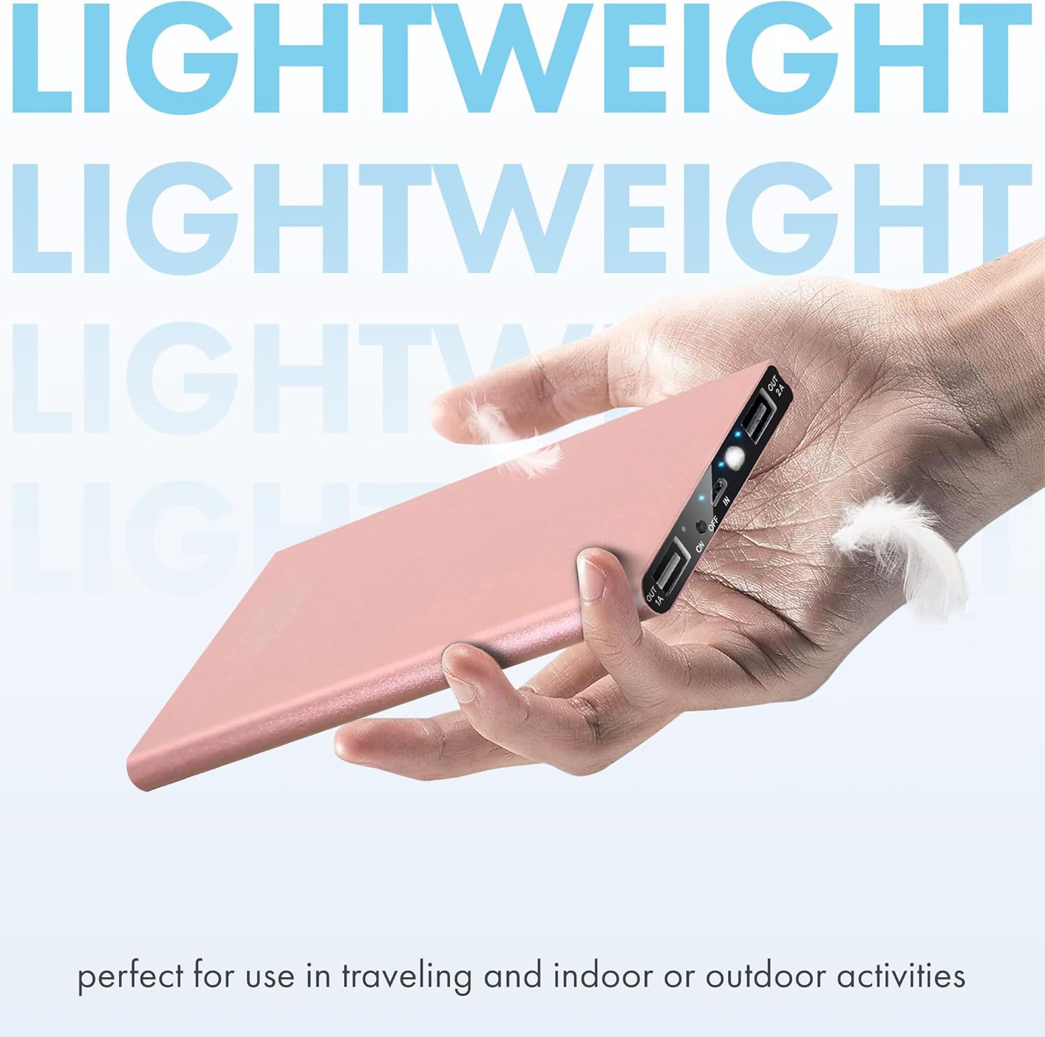 Power Bank - Chargeur portable ultra fin, 20 000 mAh, 20 W, chargeur de batterie externe portable, voiture, voyage, extérieur, secours, haute capacité avec lumière LED pour iPhone et téléphone portable Samsung (or rose)