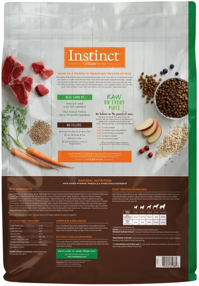 Nourriture sèche naturelle pour chiens Instinct Be Natural Real Lamb Avoine Recipe, sac de 24 livres