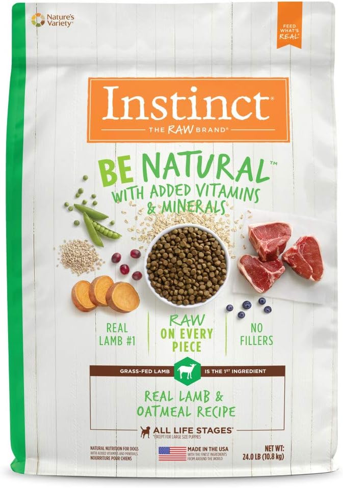 Nourriture sèche naturelle pour chiens Instinct Be Natural Real Lamb Avoine Recipe, sac de 24 livres