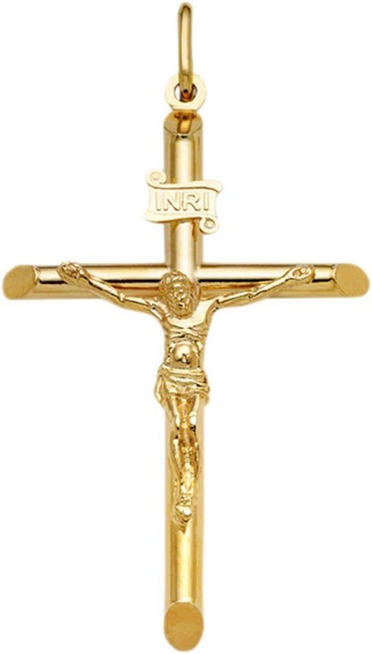 18K Solid Gold Crucifix Pendant Necklace - Made in the USA