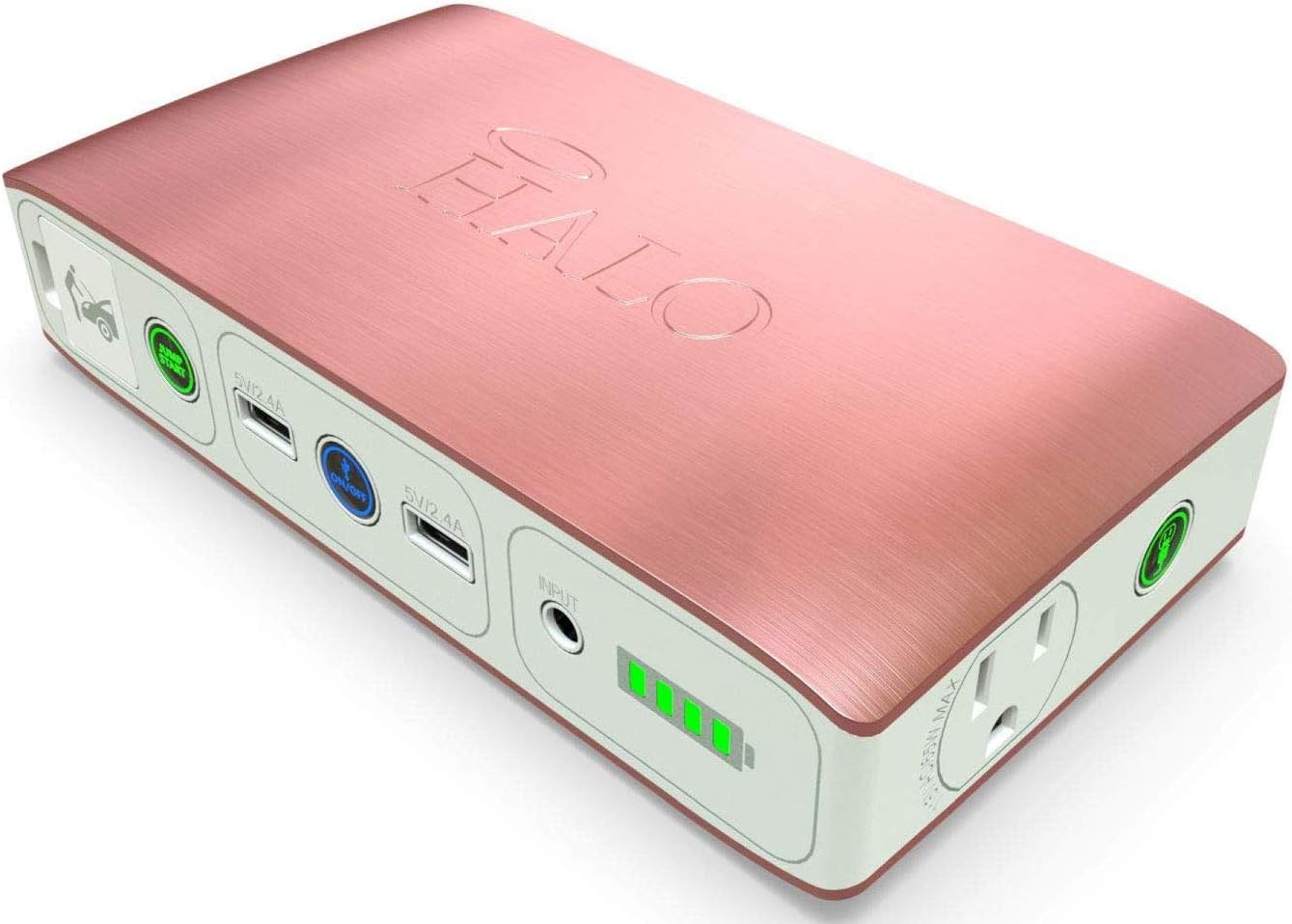 HALO Usb Bolt 58830 mWh Portable Phone Laptop Charger Car Jump Starter with AC Outlet and Car Charger - 120 Amps -Rose Gold