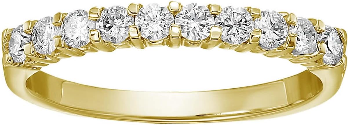 แหวนเพชรทรงกลมสำหรับหมั้นผู้หญิง 1/2 กะรัต (ctw) ทองคำเหลือง 14K ประดับเพชร 10 เม็ด 0.50 กะรัต I1-I2 ขนาด 4.5-10