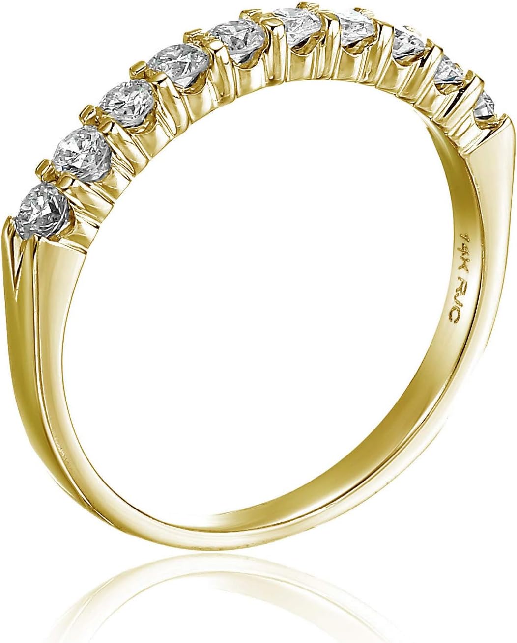 แหวนเพชรทรงกลมสำหรับหมั้นผู้หญิง 1/2 กะรัต (ctw) ทองคำเหลือง 14K ประดับเพชร 10 เม็ด 0.50 กะรัต I1-I2 ขนาด 4.5-10