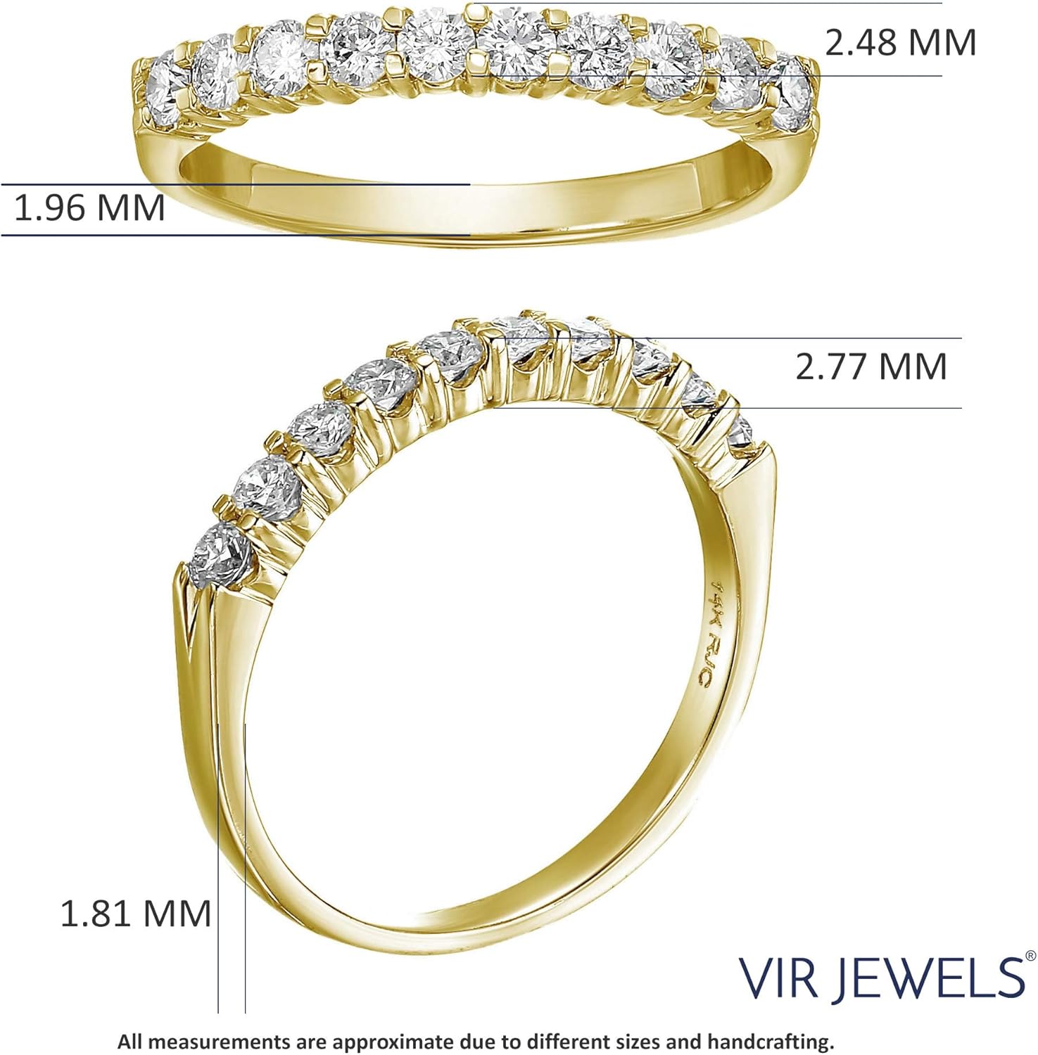 แหวนเพชรทรงกลมสำหรับหมั้นผู้หญิง 1/2 กะรัต (ctw) ทองคำเหลือง 14K ประดับเพชร 10 เม็ด 0.50 กะรัต I1-I2 ขนาด 4.5-10