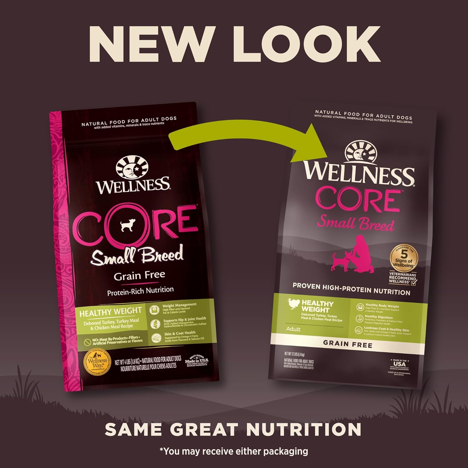 Wellness Natural Pet Food CORE Grain-Free High-Protein Small Breed Dry Dog Food, Natural Ingredients, Made in USA with Real Meat (Adult, Healthy Weight, 12-Pound Bag)
