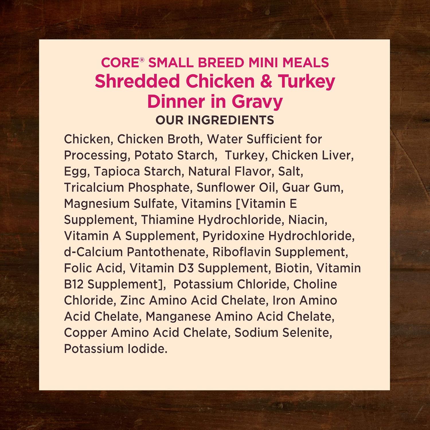 Thức ăn ướt cho chó giống nhỏ Wellness CORE Natural Grain Free Mini Meals, gà xé nhỏ, gà tây, sốt thịt, túi 3 ounce (gói 12 chiếc)