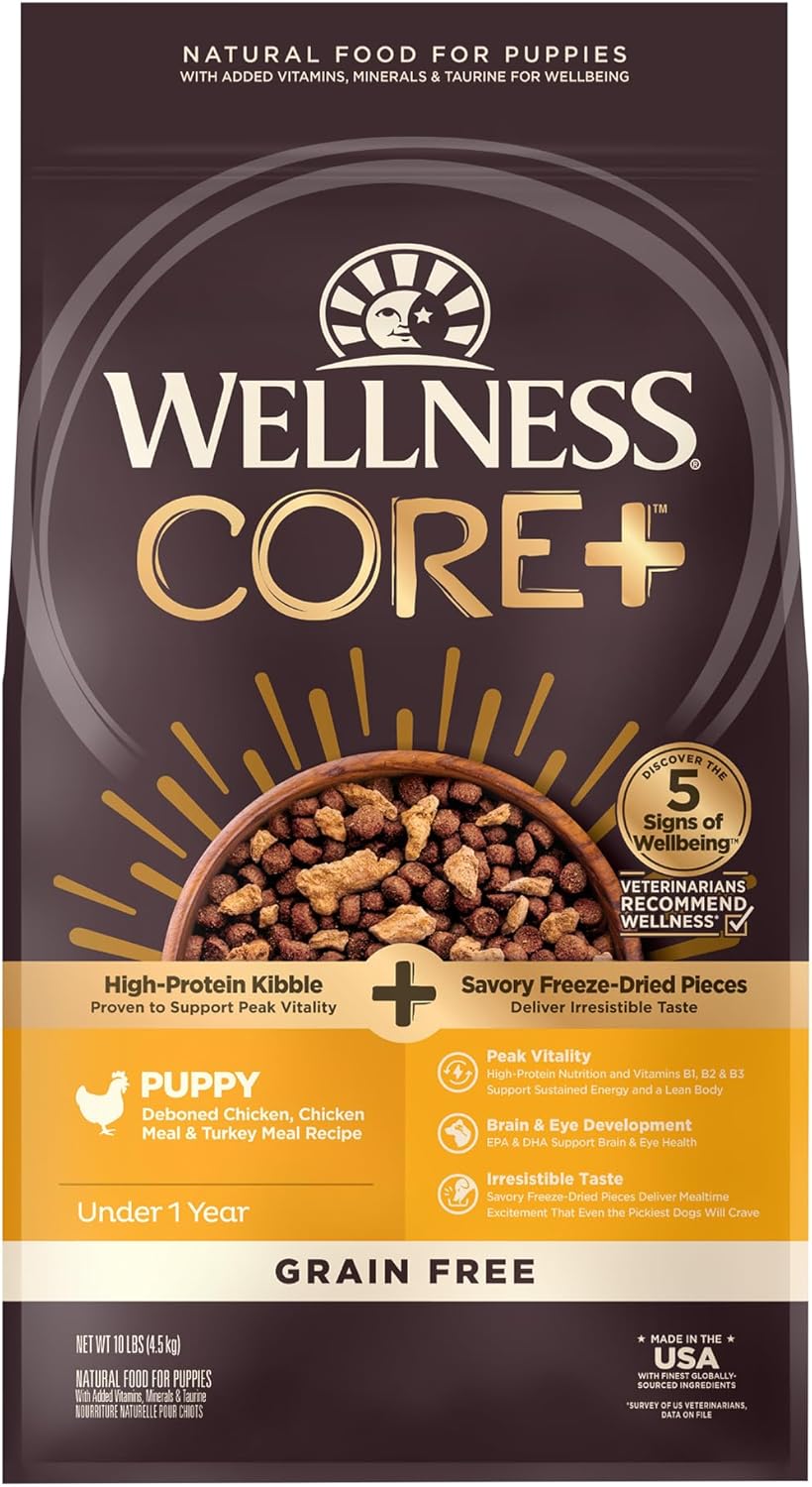 Wellness CORE  (Formerly RawRev) Grain Free Natural Dry Puppy Food, Puppy Deboned Chicken  Turkey with Freeze Dried Turkey Recipe, 10-Pound Bag