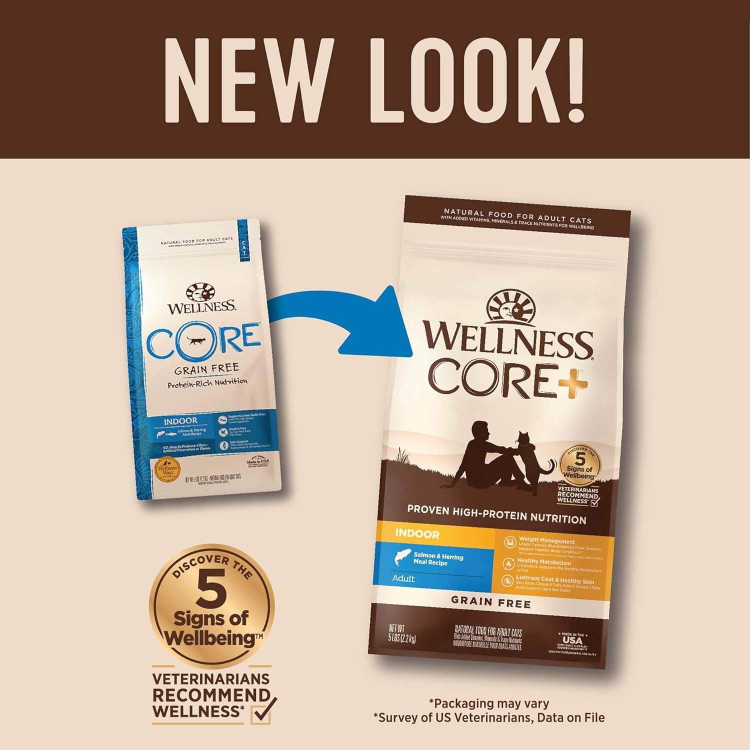 Wellness CORE  Natural Grain-Free, High Protein Adult Dry Cat Food, Salmon and Herring Meal, Indoor Recipe, 5 Pound Bag