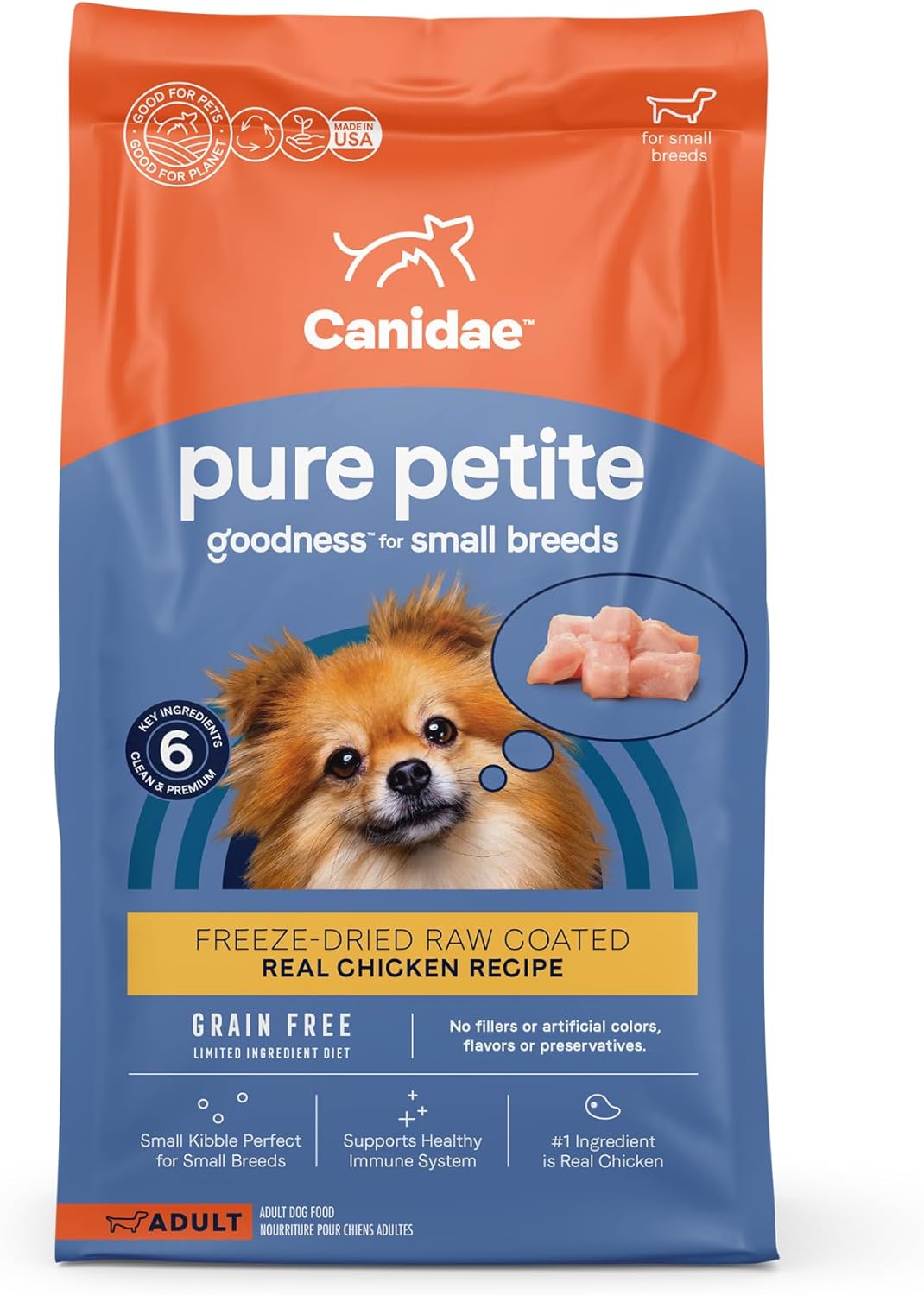Receta CANIDAE PURE Petite, liofilizada, sin cubrir, con pollo auténtico seco para perros, 10 libras.