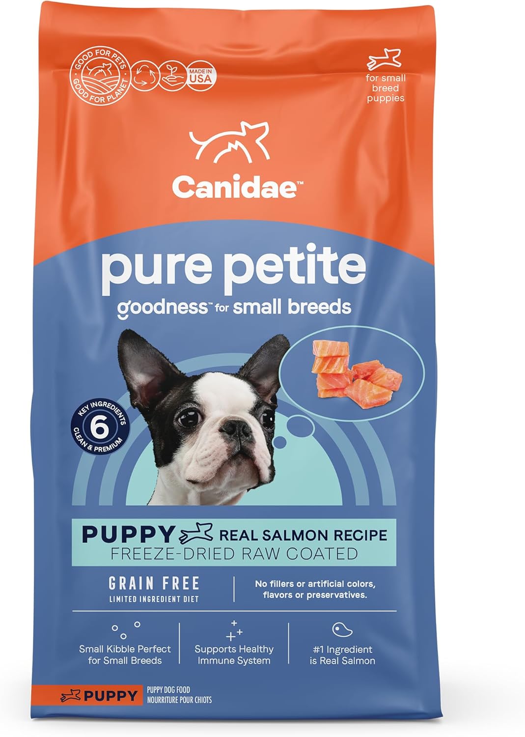Nourriture lyophilisée et enrobée crue Canidae Pure Petite Premium pour chiots de petite race, recette de vrai saumon, 10 livres, sans céréales