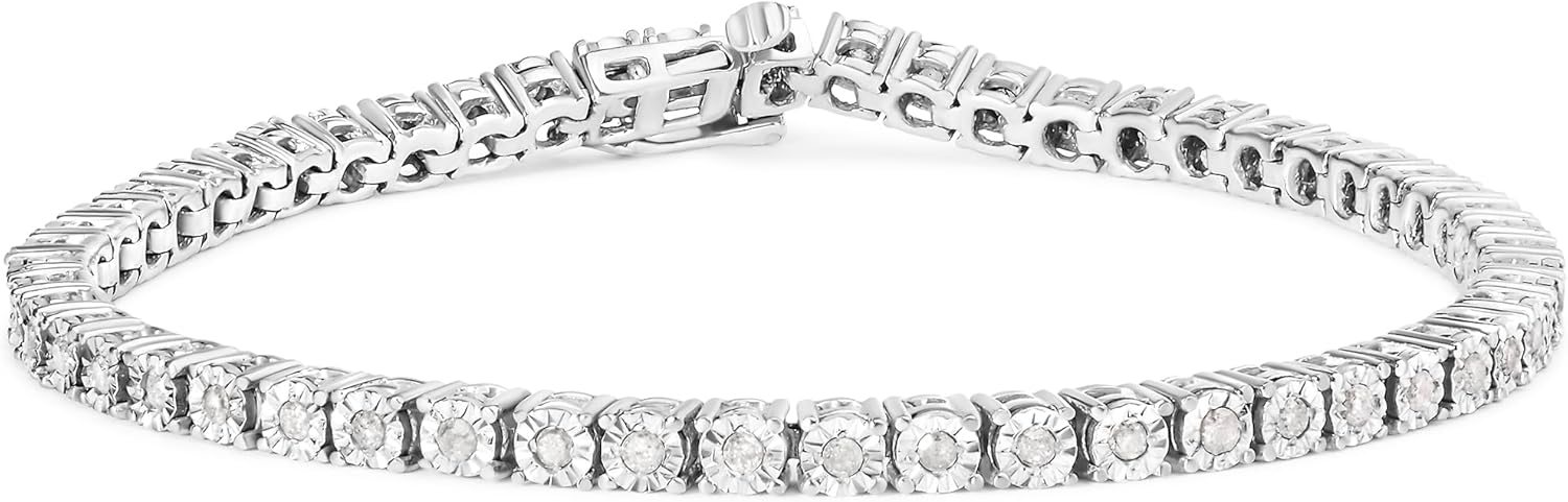 Original Classics 1.0 Cttw Miracle Set White Diamond Round Faceted Bezel Tennis Bracelet (I-J Color, I3 Clarity) - Choice of Metal Color and Size · v3