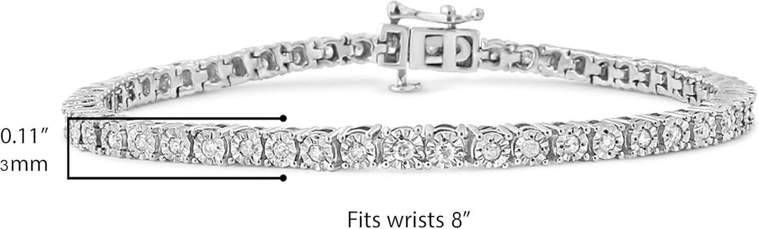 Original Classics 1.0 Cttw Miracle Set White Diamond Round Faceted Bezel Tennis Bracelet (I-J Color, I3 Clarity) - Choice of Metal Color and Size · v3