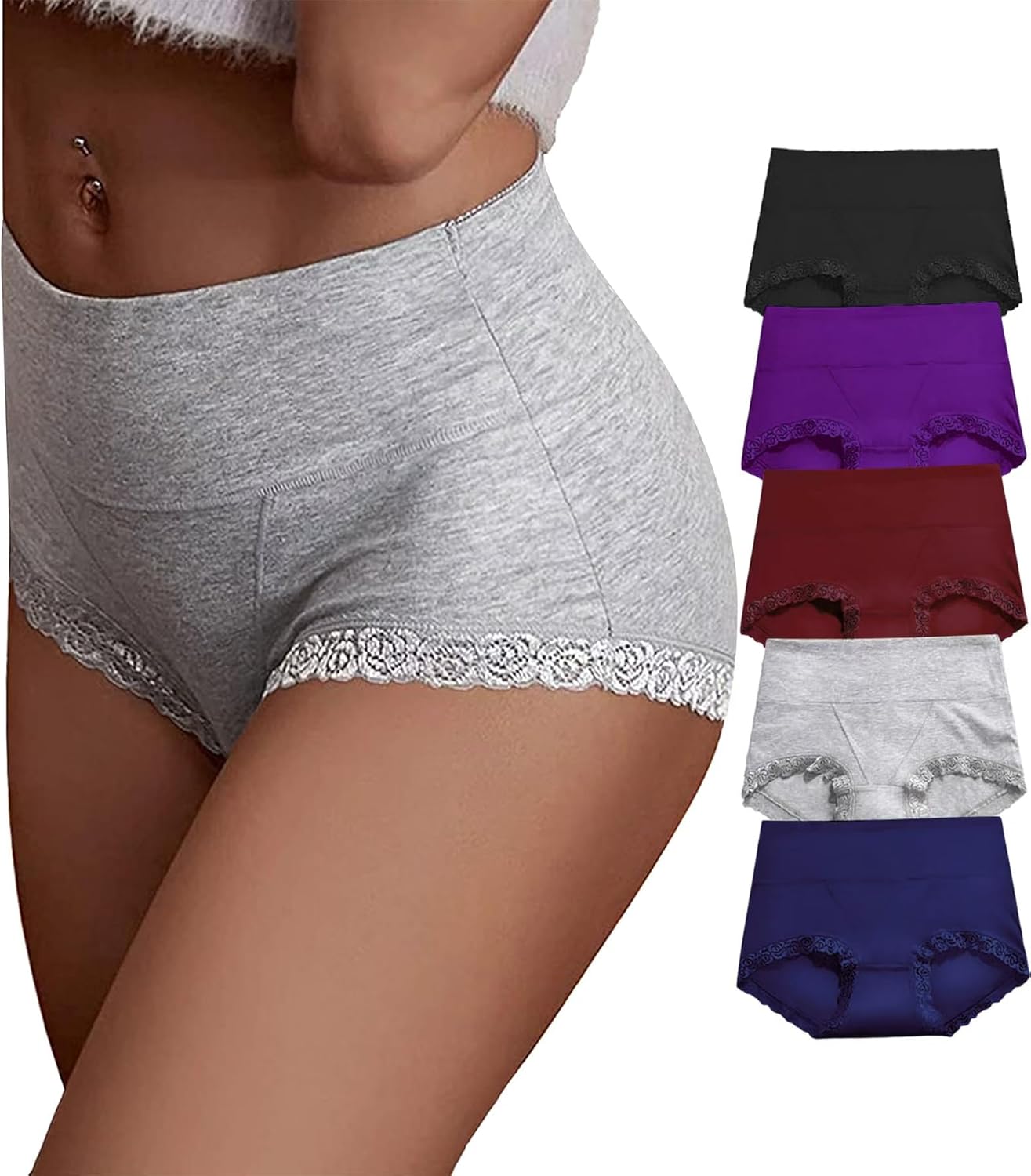 Womens Cotton Underwear,Ladies Soft Stretch Tummy Control Comfy No Muffin Panties Boyshorts