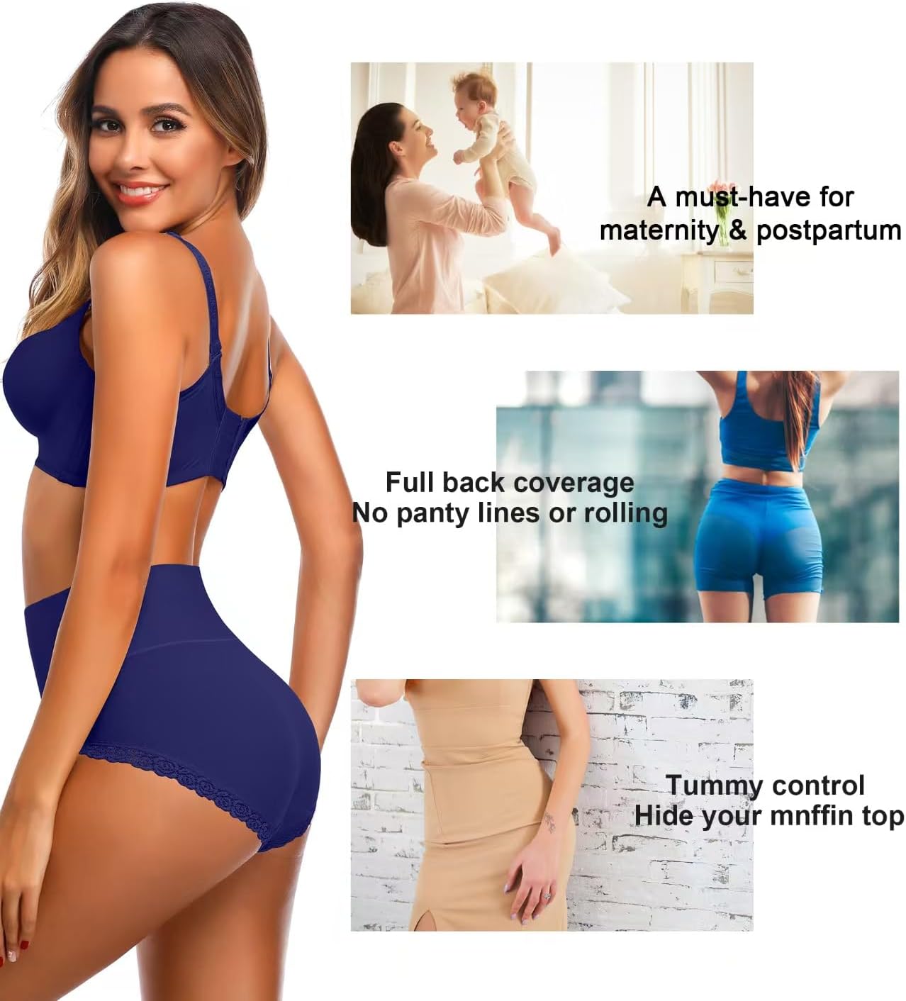 Womens Cotton Underwear,Ladies Soft Stretch Tummy Control Comfy No Muffin Panties Boyshorts · v2