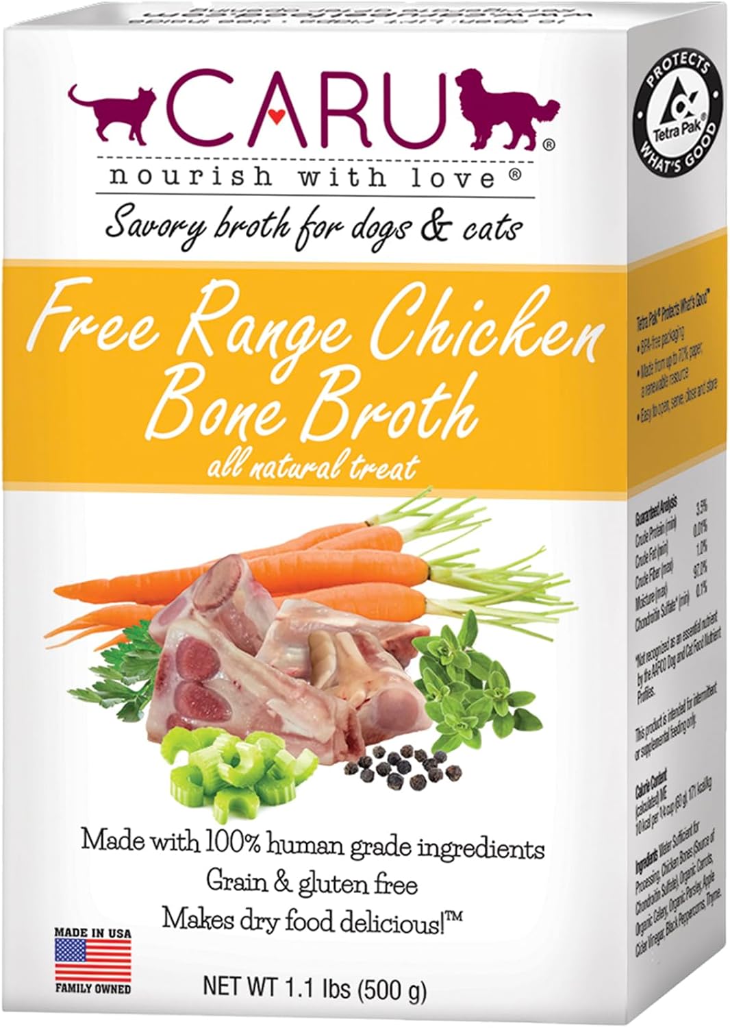 Caru Free Range Chicken Bone Broth For Dogs And Cats, Moistens Dry Food Or Pour Over Freeze Dried Raw Food, Grain And Gluten Free, Non-Gmo Ingredients (1.1 Lbs) · v6