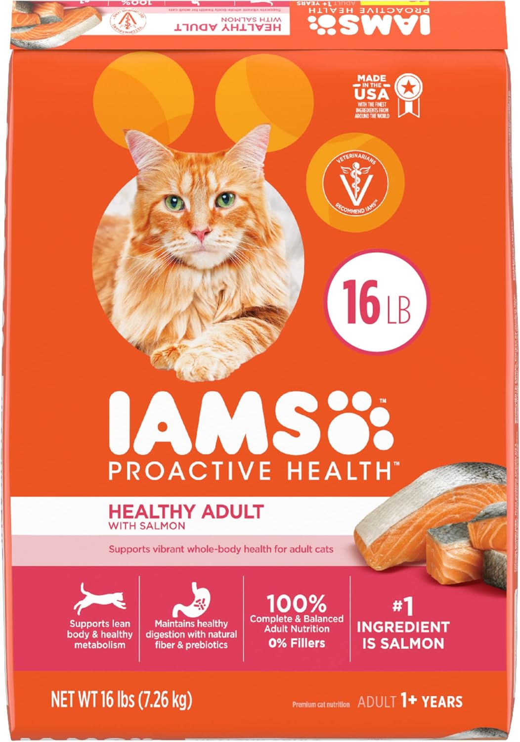 IAMS PROACTIVE HEALTH Adult Healthy Dry Cat Food with Salmon Cat Kibble, 16 lb. Bag · v2