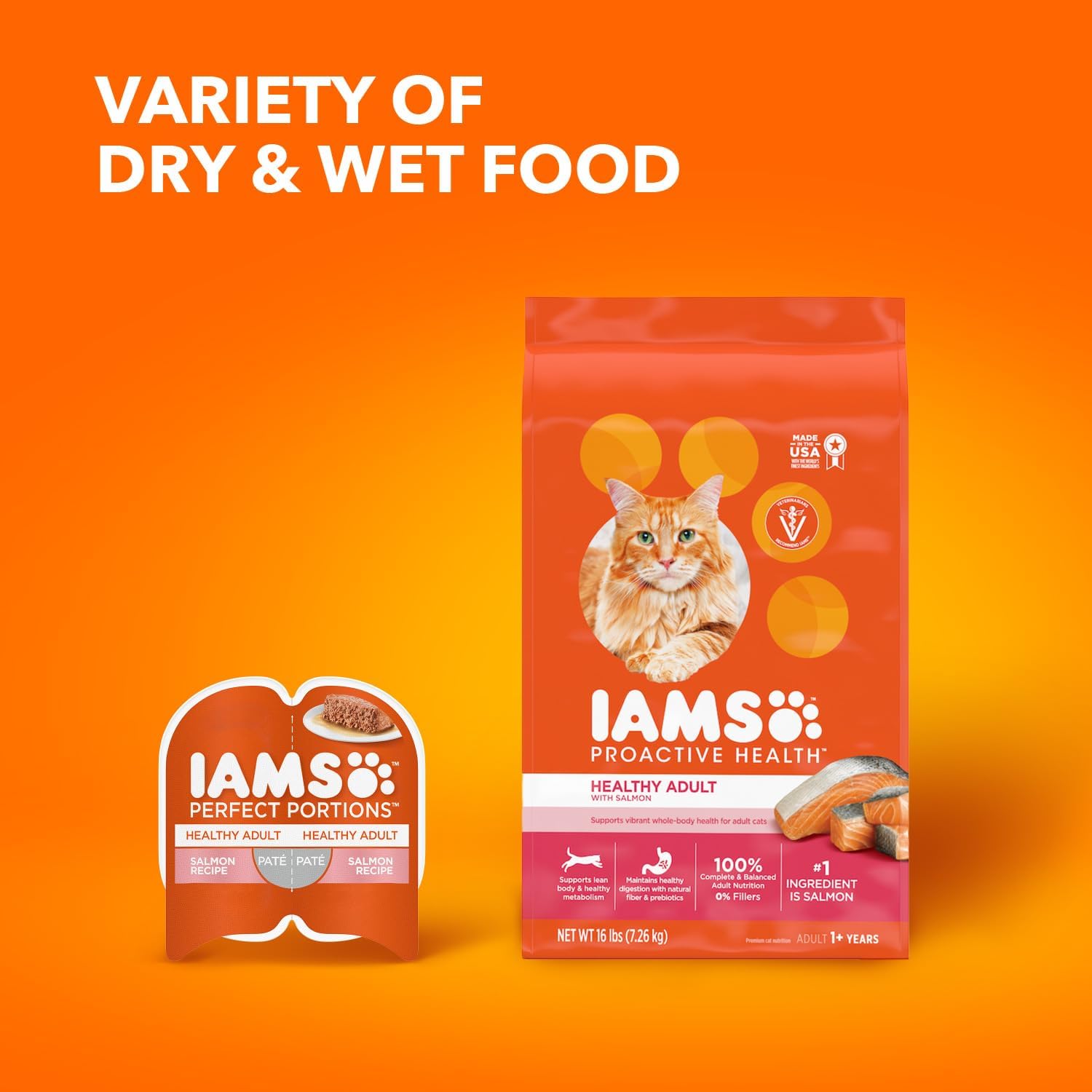 IAMS PROACTIVE HEALTH Gezond droogvoer voor volwassenen met kattenbrokjes met zalm, zak van 16 pond