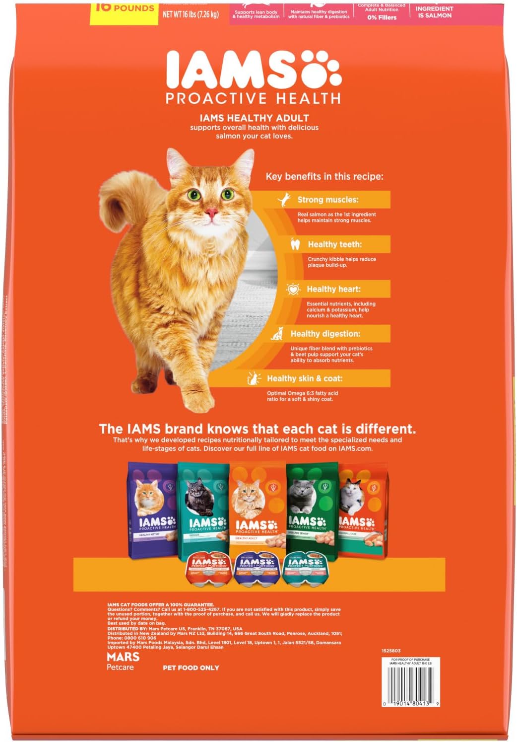 IAMS PROACTIVE HEALTH Gezond droogvoer voor volwassenen met kattenbrokjes met zalm, zak van 16 pond