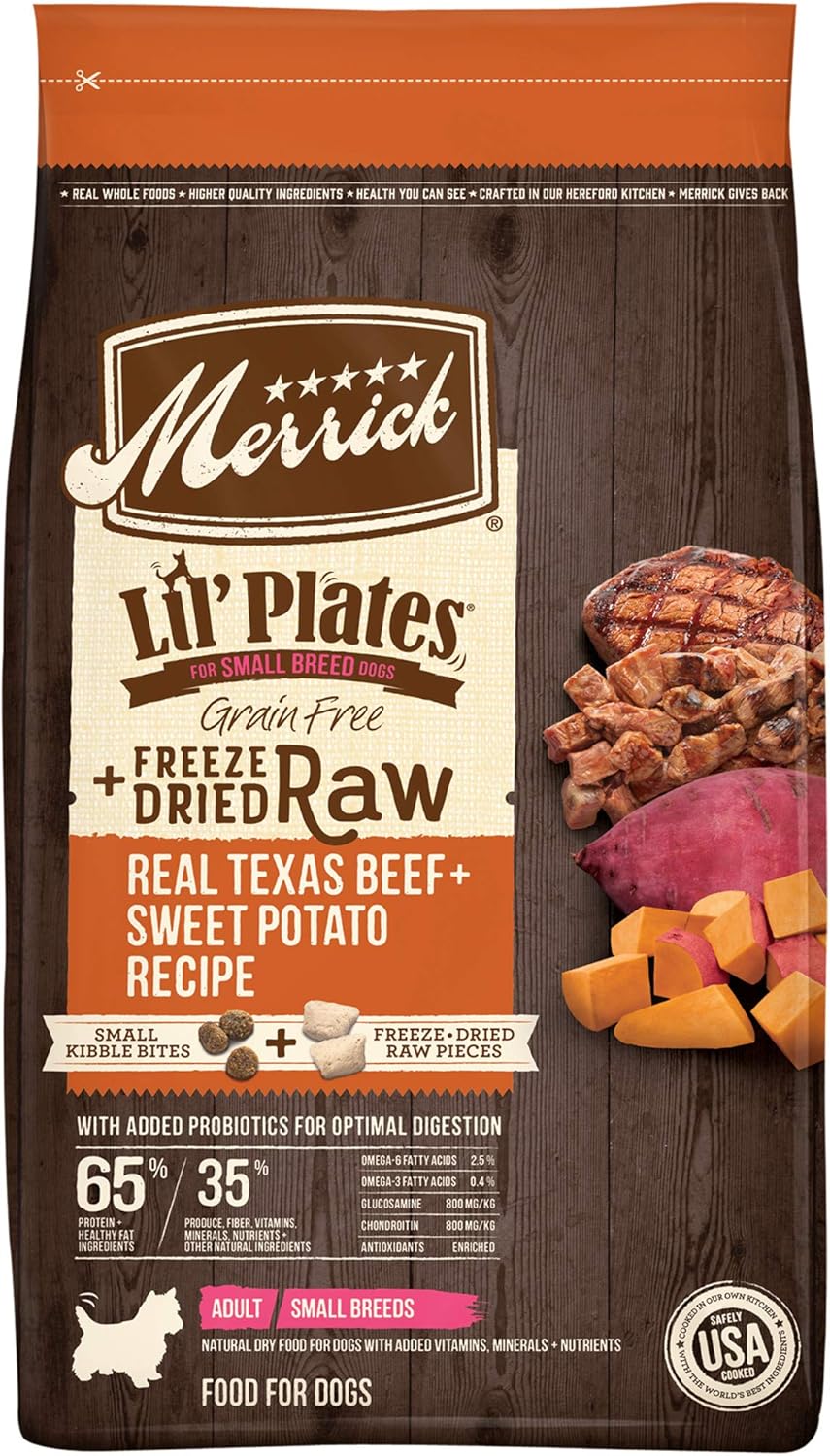 Merrick Lil’ Plates Grain Free Dry Dog Food For Small Dogs, Texas Beef And Sweet Potato Kibble With Raw Bites - 10.0 lb. Bag · v2