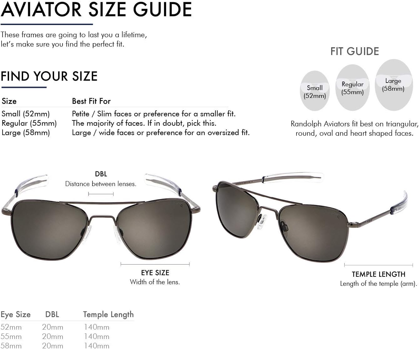Randolph USA | Occhiali da sole Gunmetal Classic Aviator per uomo o donna 100% UV