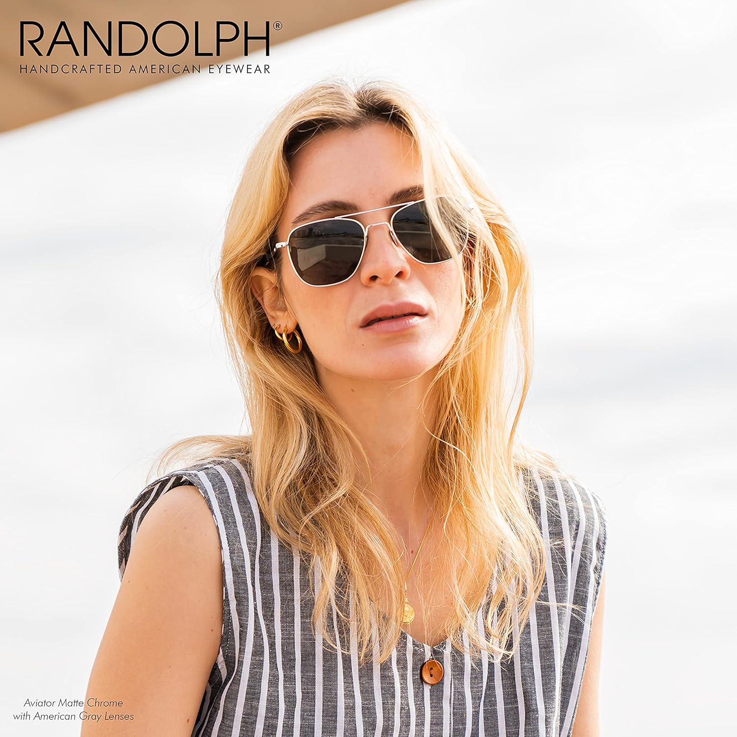 แว่นกันแดด Randolph USA รุ่น Gold Classic Aviator สำหรับผู้ชายหรือผู้หญิง 100%
