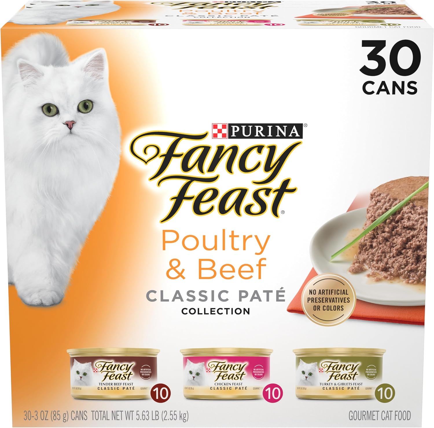 Fancy Feast Poultry and Beef Feast Classic Pate Collection Grain Free Wet Cat Food Variety Pack - (Pack of 30) 3 oz. Cans · v4
