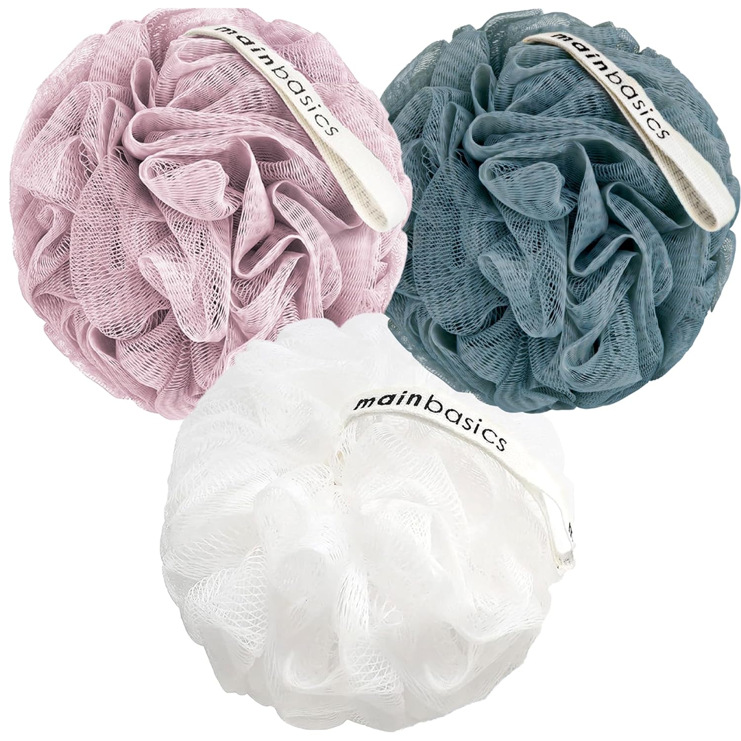 MainBasics Banyo Duşu Loofah Sünger Puf Vücut Yıkayıcı Ekfoliyatör Vücut Yıkama Süngeri (3'lü Set, Airy Blossom)