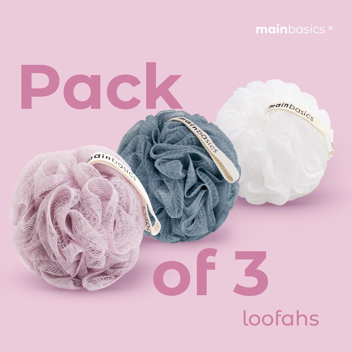 MainBasics Banyo Duşu Loofah Sünger Puf Vücut Yıkayıcı Ekfoliyatör Vücut Yıkama Süngeri (3'lü Set, Airy Blossom)