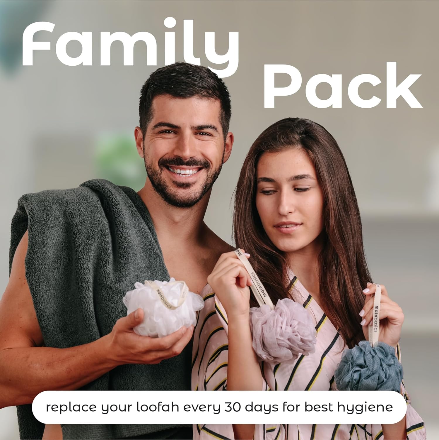 MainBasics Banyo Duşu Loofah Sünger Puf Vücut Yıkayıcı Ekfoliyatör Vücut Yıkama Süngeri (3'lü Set, Airy Blossom)